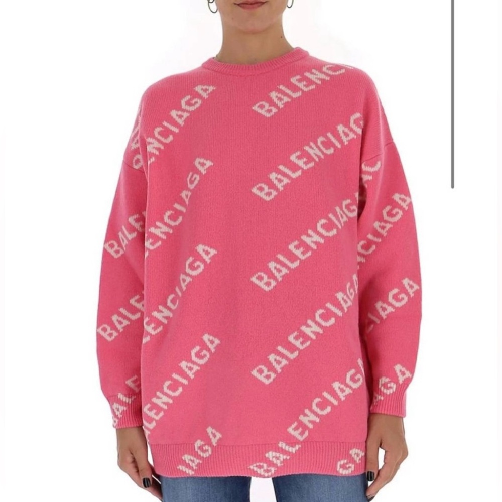 Balenciaga Logo Sweater : Bright Pink